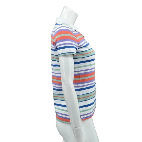 Tommy Hilfiger Top Womens XS White Stripe Polo 1/4 Zip Cotton Crest Logo Preppy - Picture 4 of 9